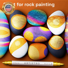 5 Gold Acrylic Paint Markers – Paint Pens for Drawing – for Fabric, Rock, Glass,