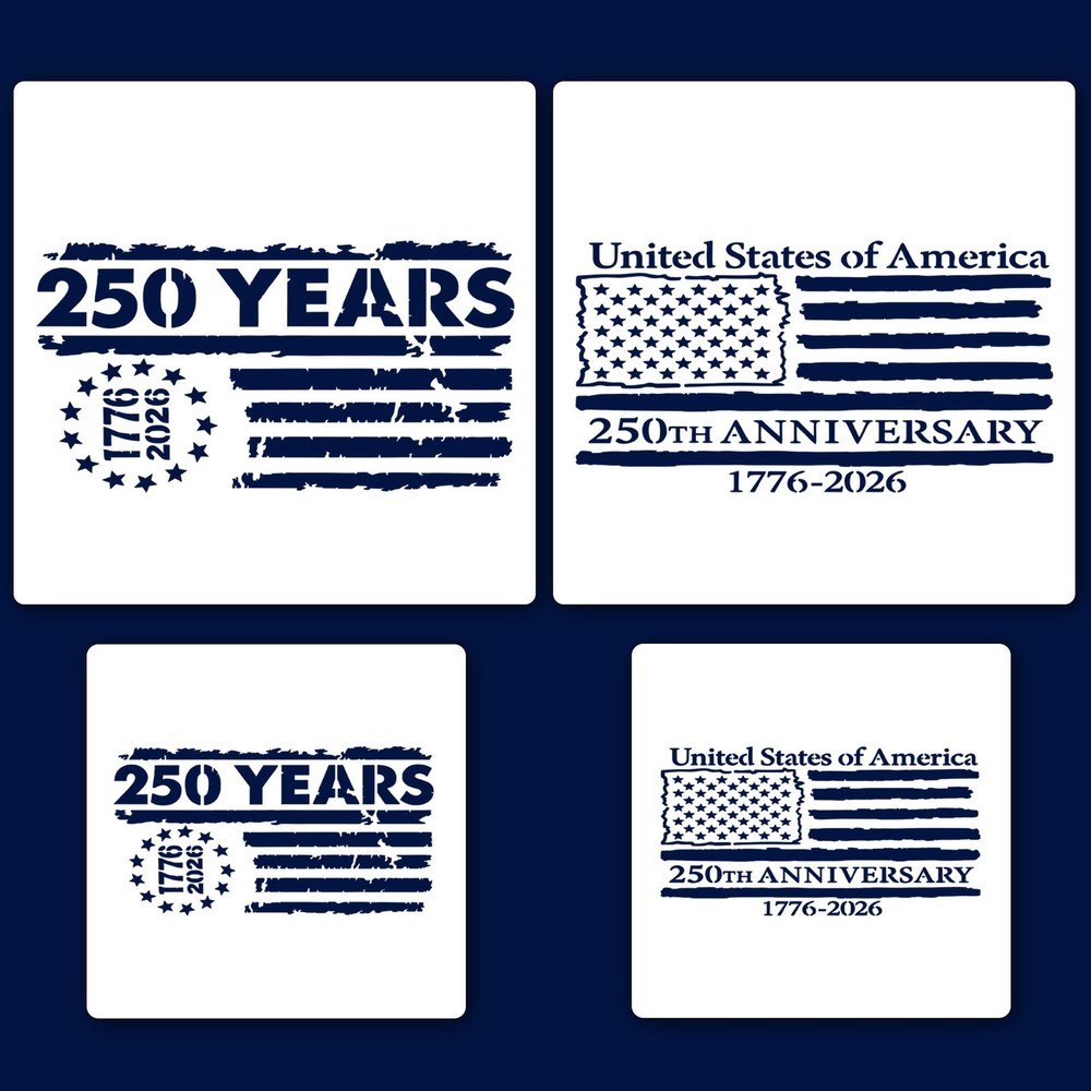 USA 250 Years Stencils (4-Pack) – Large & Small Sizes for 1×12 Porch Signs & …