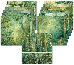 Green Scrapbook Paper Pad 6 x 6 in- 24 Sheets Forest Patterned Designed