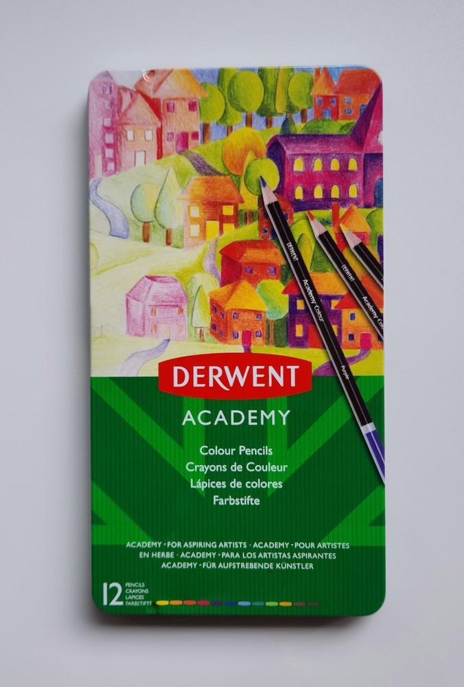 Derwent Academy Color Pencils Color Pencil Tin of 12 Assorted Colors England