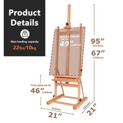 Large H-Frame Art Easel for Painting, Hold Canvas up to 49’’, Natural