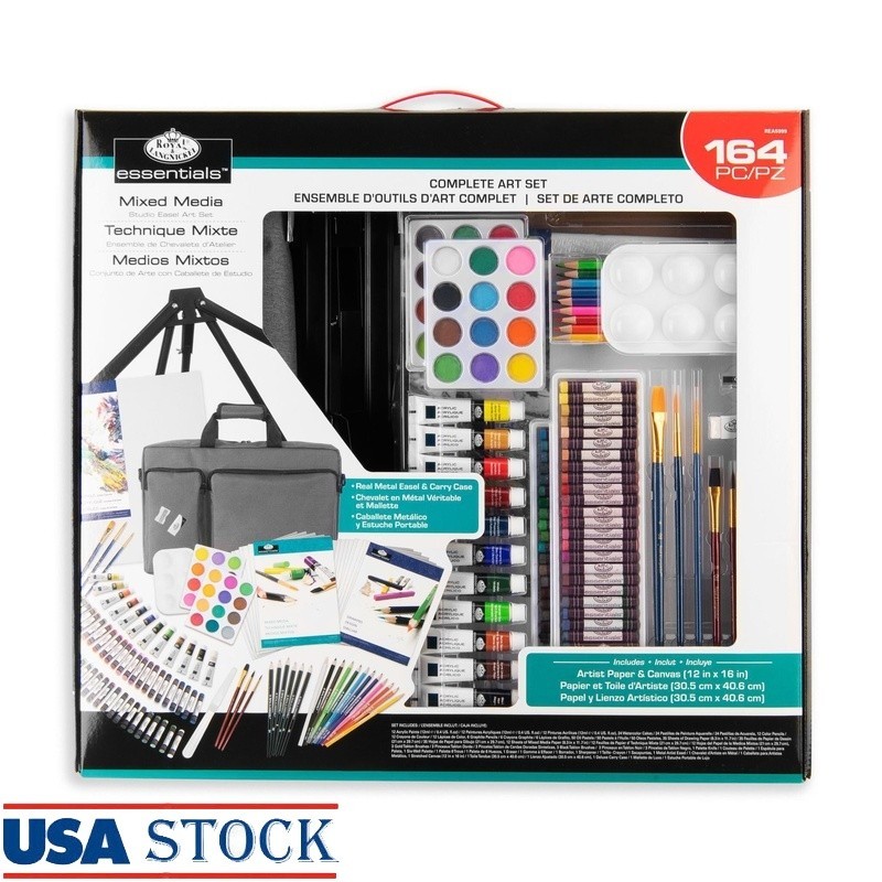 Deluxe Mixed Media Art Set 164 Pieces Easel Acrylic Paints Draw Pencils Brushes