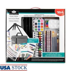 Deluxe Mixed Media Art Set 164 Pieces Easel Acrylic Paints Draw Pencils Brushes