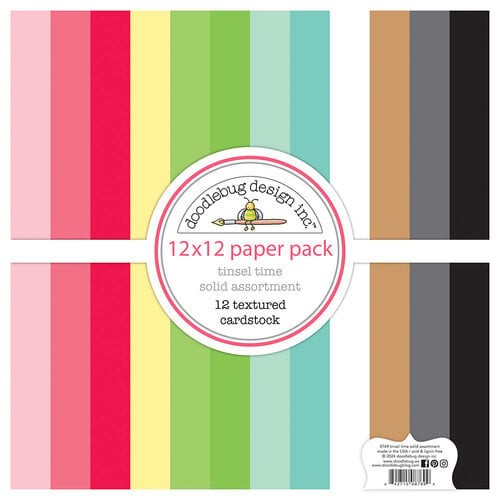 DOODLEBUG – 12 X 12 – TINSEL TIME – SOLID ASSORTMENT – 3 PKGS PAPER