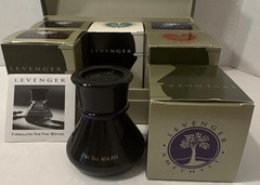 Levenger Bottled Fountain Pen Ink Set Raven Black Cocoa Amethyst Green Blue Red