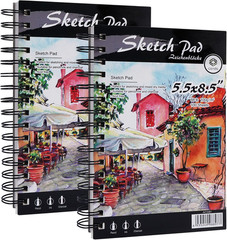 5.5″ x 8.5″ Sketch Book Set Spiral Bound, Pack of 2, 100 Sheets per Book (68 …