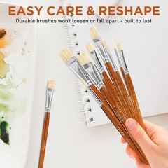 Professional Hog Bristle Filbert Oil Paint Brushes Set, 10pcs Long Wooden Handle