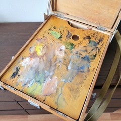 Vintage large easel Wooden artist palette Painter Painting oil Plein air Travel
