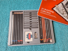 Derwent, 24 Sketching Collection, mixed drawing materials, brand new, sealed tin