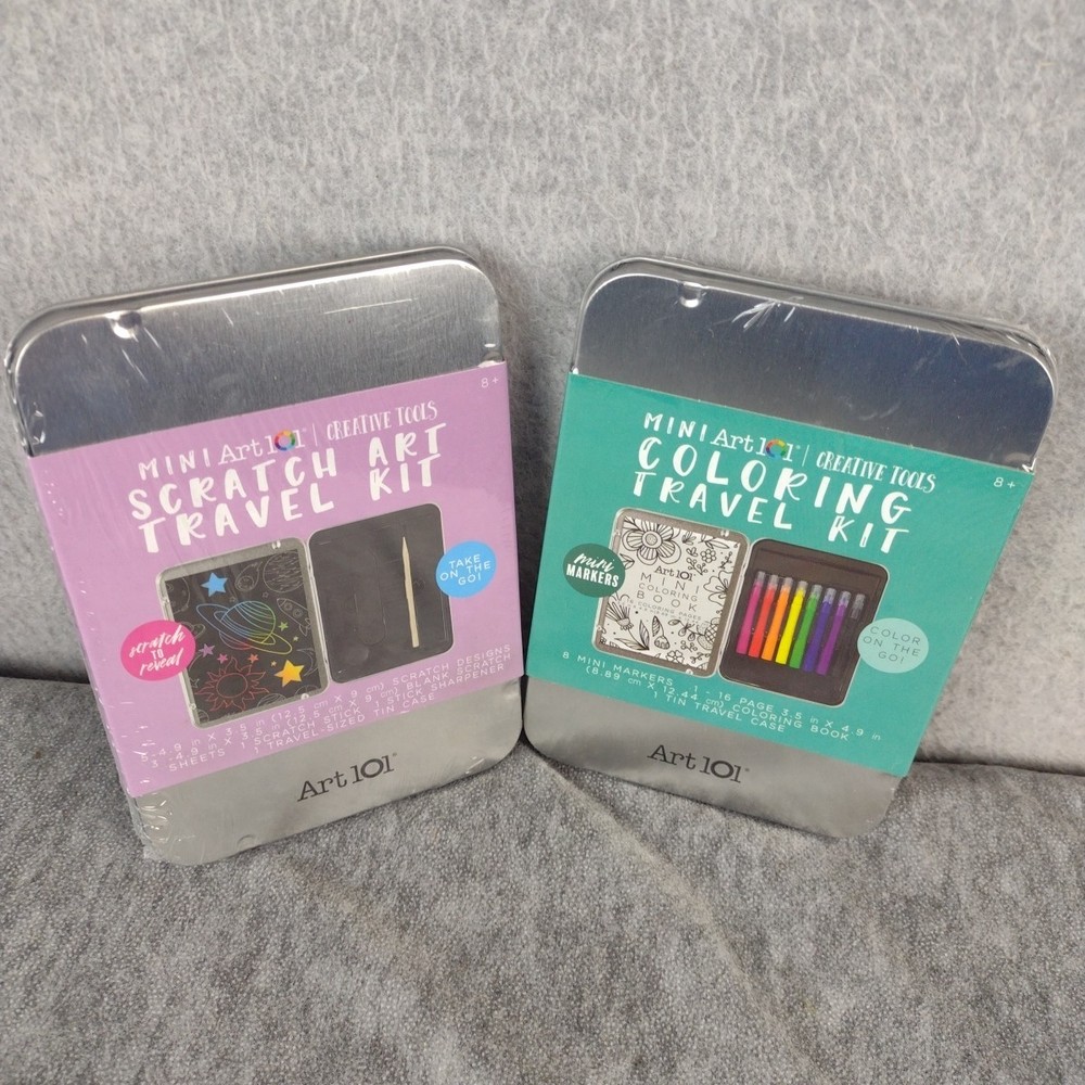 Lot of 2 Mini Art 101 Creative Tools Travel Sets Coloring and Scratch Art NEW