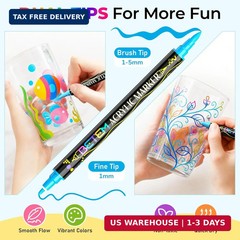 Betem Dual Tip Acrylic Paint Pens, 24 Colors Paint Markers for Glass, Window, Fa