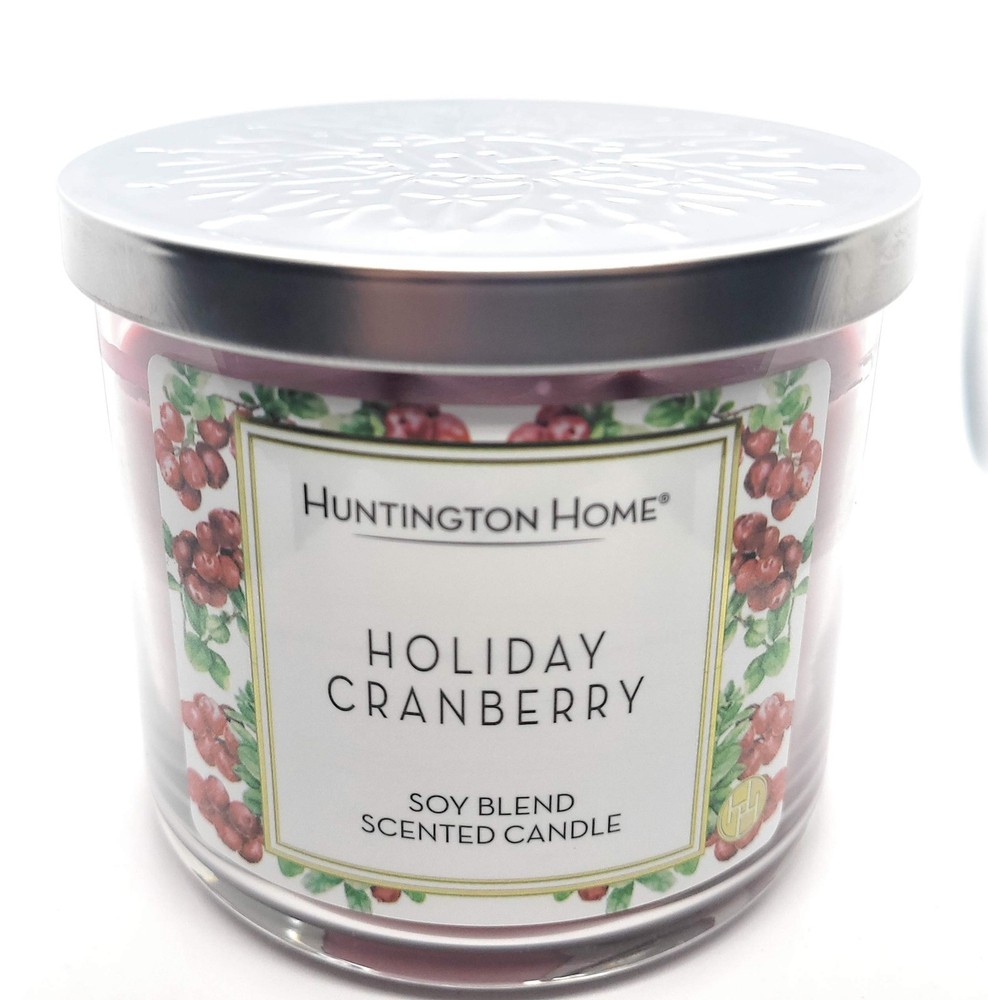 Huntington Home Holiday Cranberry Soy Blend 3-Wick Scented 14 ounces, Silver