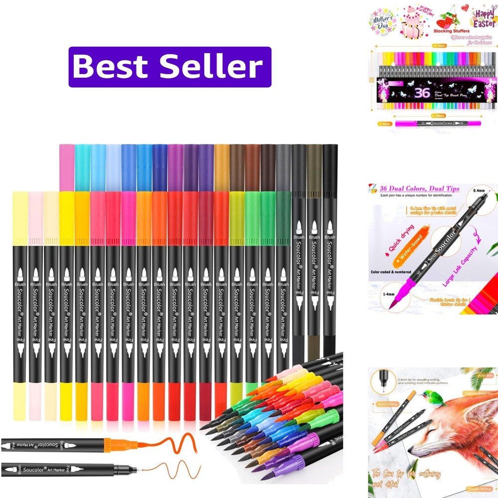 Art Brush Markers Pens for Adult Coloring Books, 36 Colors Numbered Dual Tip …
