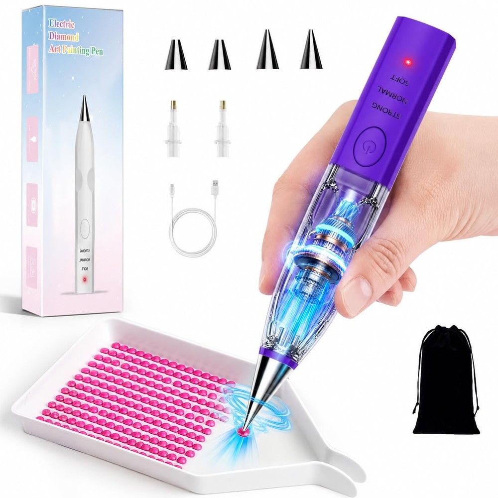 Electric Diamond Art Painting Pen with Vacuum Pump, 1000MAH, No Wax Purple