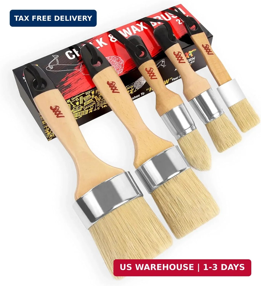 Chalk Paint Brushes for Furniture 5-Piece Set, Natural Bristle Round & Oval – 3