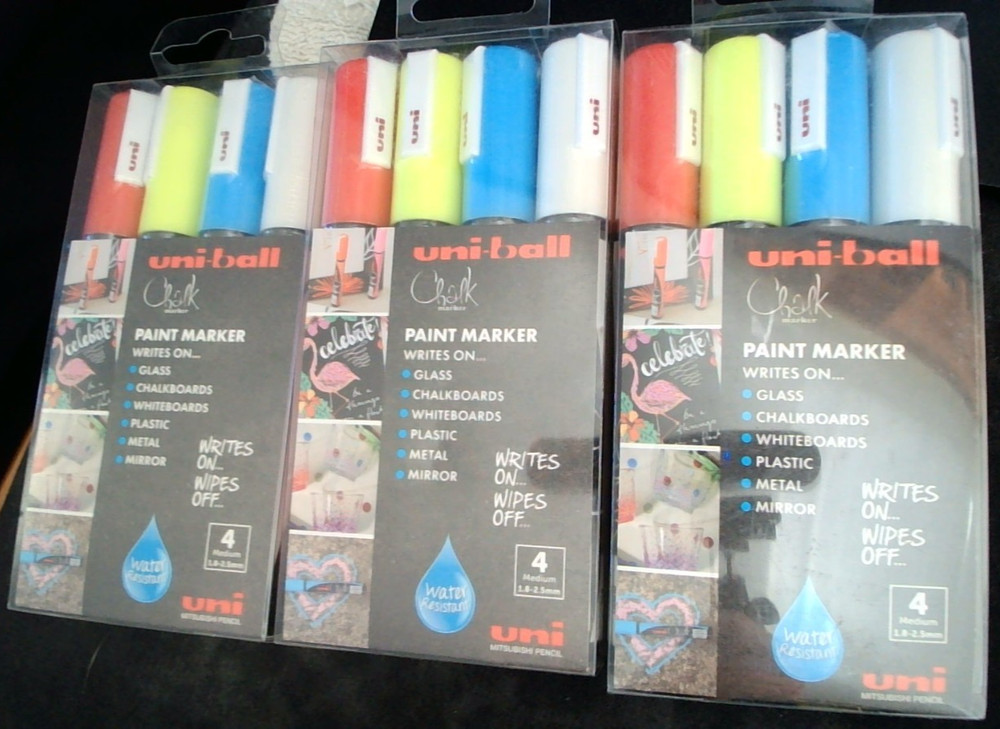 Uni-Ball Paint Marker/Chalk Marker. Wipes Off. 3x 4packs.PWE-5M Medium 1.8-2.5mm