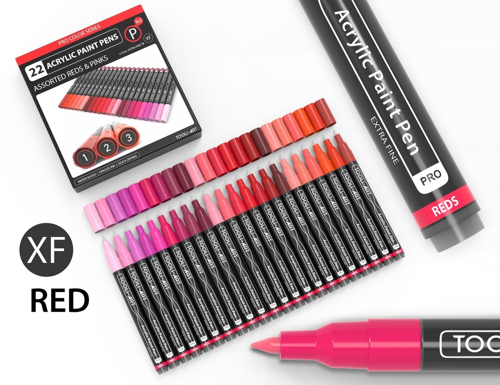 Acrylic Paint Pens 22 Assorted Red And Pink Pro Color Series (0.7 EXTRA FINE)