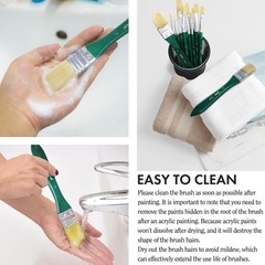 ARTIFY Paint Brush Set 10 Pieces Green Hog Bristle with Case for Acrylic Oil