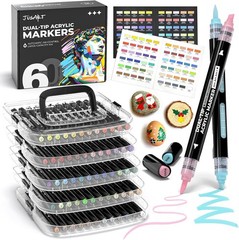 JusArt 60 Colors Automatic Ink Control Acrylic Paint Markers Dual Tip w/Case New