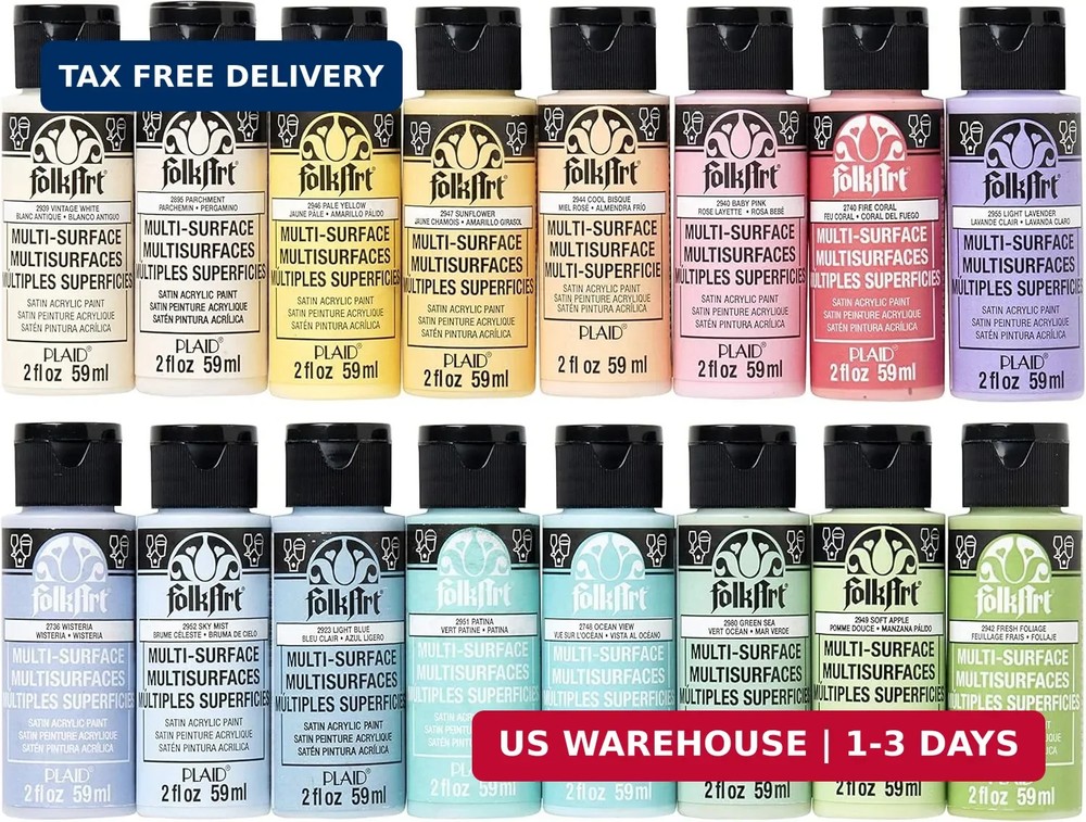 FolkArt Multi Surface Acrylic Paint Set Pastel Colors, Count, 2 Fl Oz (Pack of 1
