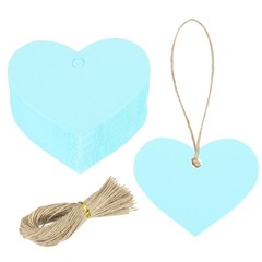 100Pcs Kraft Paper Gift Tags String 2.2 x 2.6 Inch Heart Shape Blue