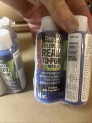 (4)Decoart Fluid Art Ready To Pour Acrylic True Blue 4 Oz Bottles NEW