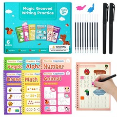 Magic Grooved Writing Practice for Kids,Reusable Grooved Handwriting Workbooks A