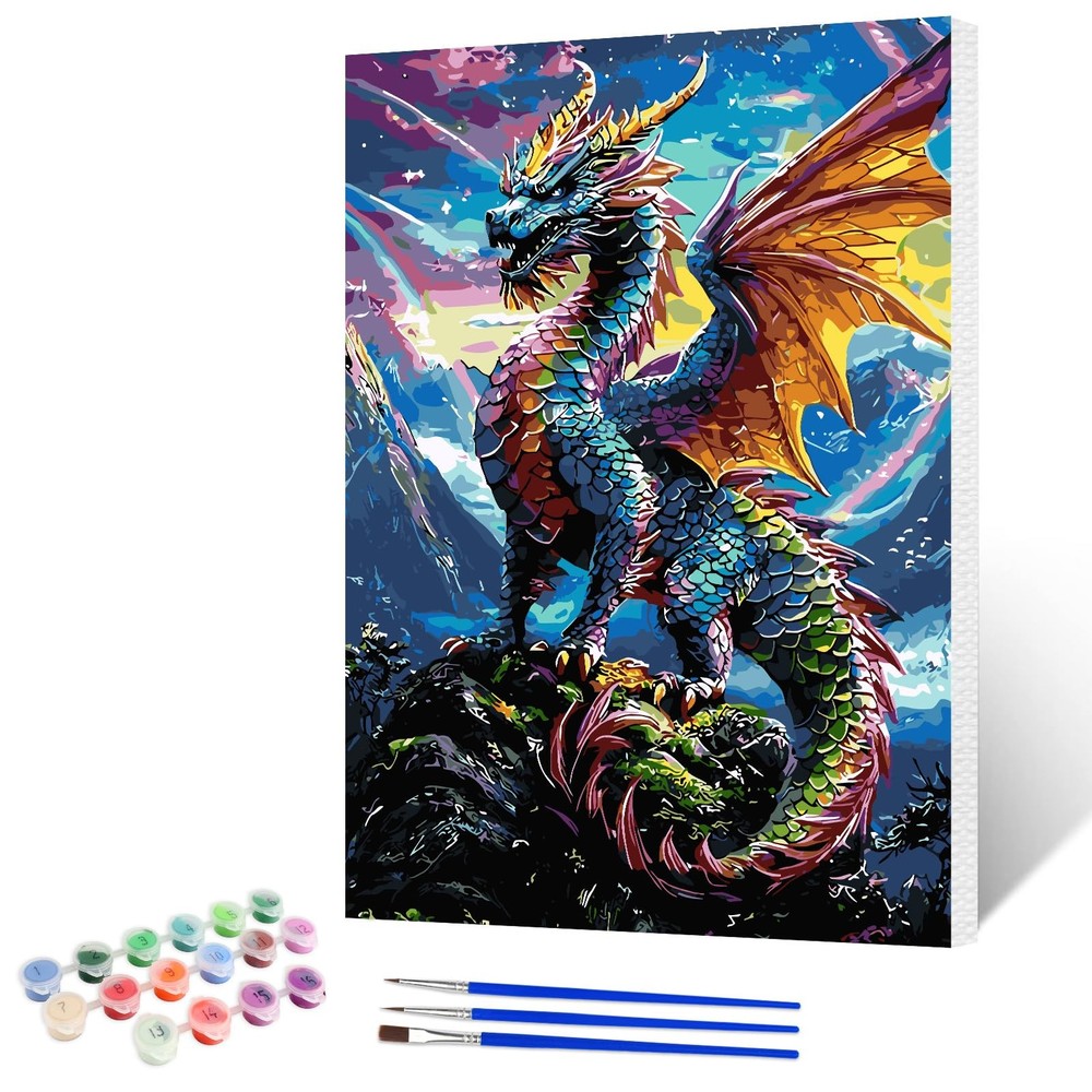 Colourful Dragons Paint by Numbers Kits for Adults Beginner with Wooden Framed,