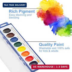 36 Pack Watercolor Paint Set, 8 Colors Washable Water Color with Paint Brush, Wa