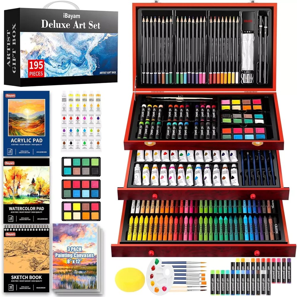 iBayam Deluxe Art Set, 195-Pack Artist Gift Box, Arts and Crafts Drawing Paintin
