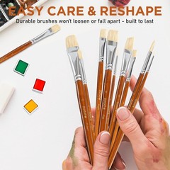 Professional Hog Bristle Filbert Oil Paint Brushes Set, 10pcs Long Wooden Handle