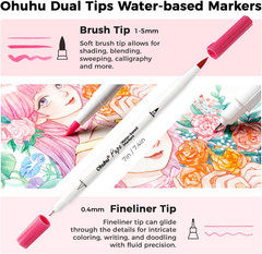Markers Paper-Friendly No Peeling Water-Based 60 Colors Dual Brush Fineliner Tip