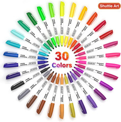 Shuttle Art 30 Colors Permanent Markers, Fine Point, Assorted Colors, Works on P