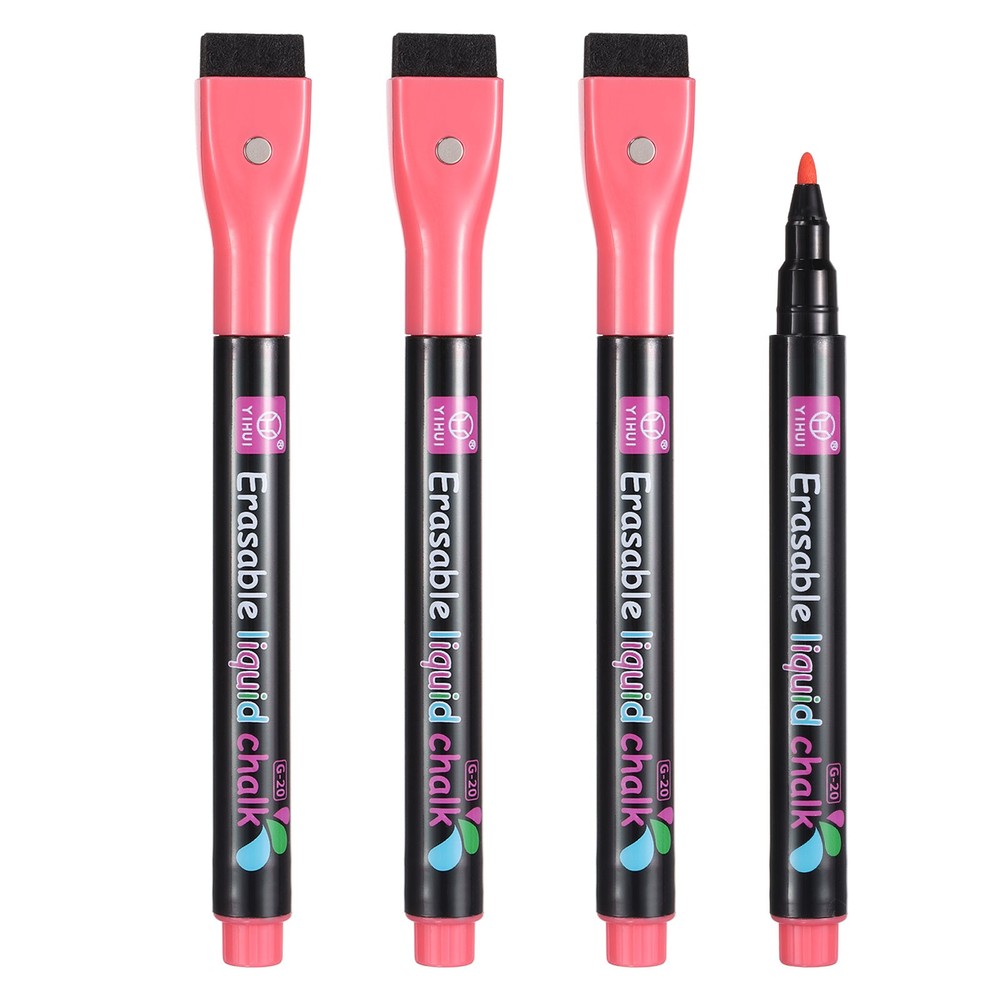 Magnetic Liquid Chalk Markers, 4Pcs Whiteboard Markers with Dry Eraser, Red