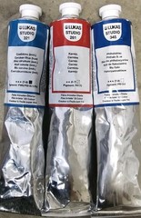 3 Pack LUKAS Studio Oil BLUE & RED- 261, 321, 345 200ml Tube Fine Artists Colour
