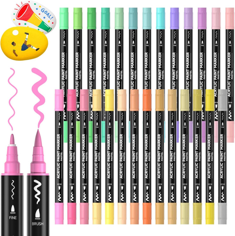 Shuttle Art 28 Pastel Colors Dual Tip Acrylic Paint Markers, Brush Tip and Fine