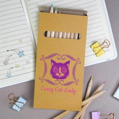 12 x ‘Crazy Cat Lady Motif’ Long Colour Pencils (PE00094881)