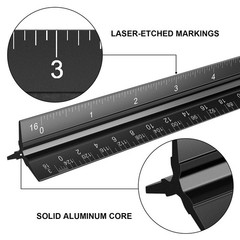 Architectural Scale Ruler Set, 2 Pack 12 Inch Aluminum Architect Black Silver