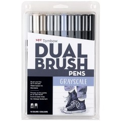 Tombow 56171 Dual Brush Pen Art Markers, Grayscale, 10Pack. Blendable, Brush …