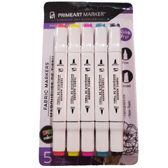 Primeart Fabric Markers Dual Tip 5 Pack Neon Colors