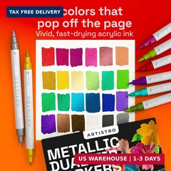 ARTISTRO 24 Metallic Acrylic Paint Markers – Paint Pens for Drawing, Brush + Fin