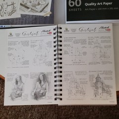Artist’s Line Sketch Book 11″× 11″. Smaller sketch book is new 9″×6″.