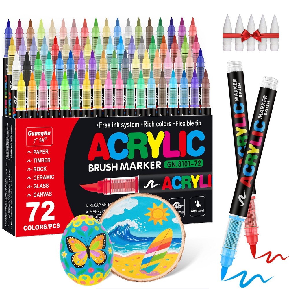 Guangna Acrylic Paint Markers Brush Tip, 72 1 Count (Pack of 72), Multicolor