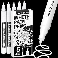 5 Paint Pen for Rock, Glass, Ceramic, Wood, Tire, Fabric, White Extra Fine Tip