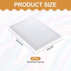 8Pcs, Stretched Canvas 8×12″ Artist Boards 4/5″ Profile Cotton Panels White
