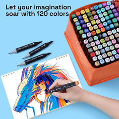 Artistro Alcohol Dual Tip Multicoloured Fast Drying Marker Drawing Pens. 120Pcs