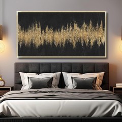 24″x48″ Framed Black and Gold Abstract Sound Wave Textured Wall Art, Minimali…