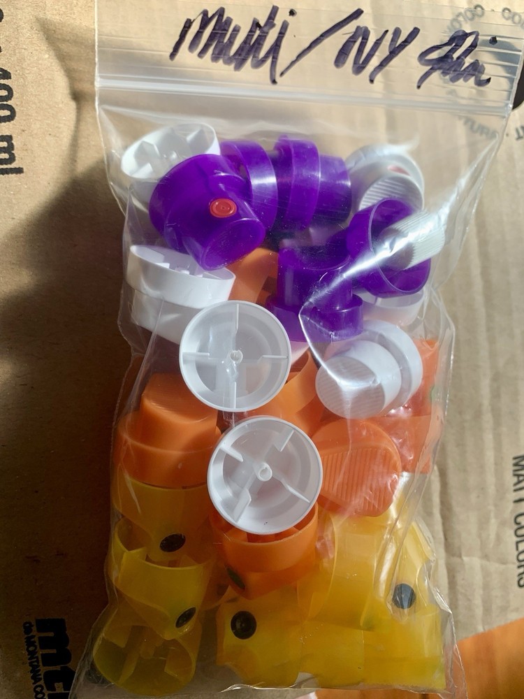 Spraypaint Caps Multi Pack, Orng Thins, uni’s, Ny Fats, pink dots, and fems
