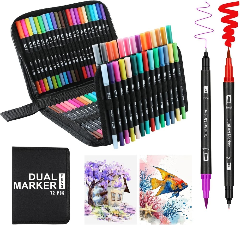 72 Colors Acrylic Paint Markers, Dual Tip Acrylic Paint Pens with Brush Tip & Fi