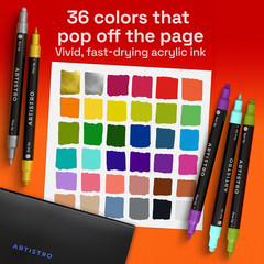 36 Precision Dual-Tip Acrylic Paint Markers – Paint Pens Set with Dot & Fine Tip